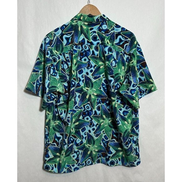 VTG Y2K Pineapple Connections Hawaiian Shirt Mens M Blue Floral Button Up - Picture 3 of 7